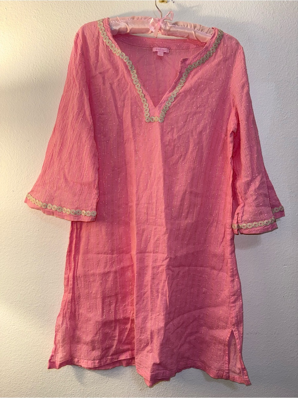 Lilly Pulitzer Womans Pink Tunic Dress with Cream Trim